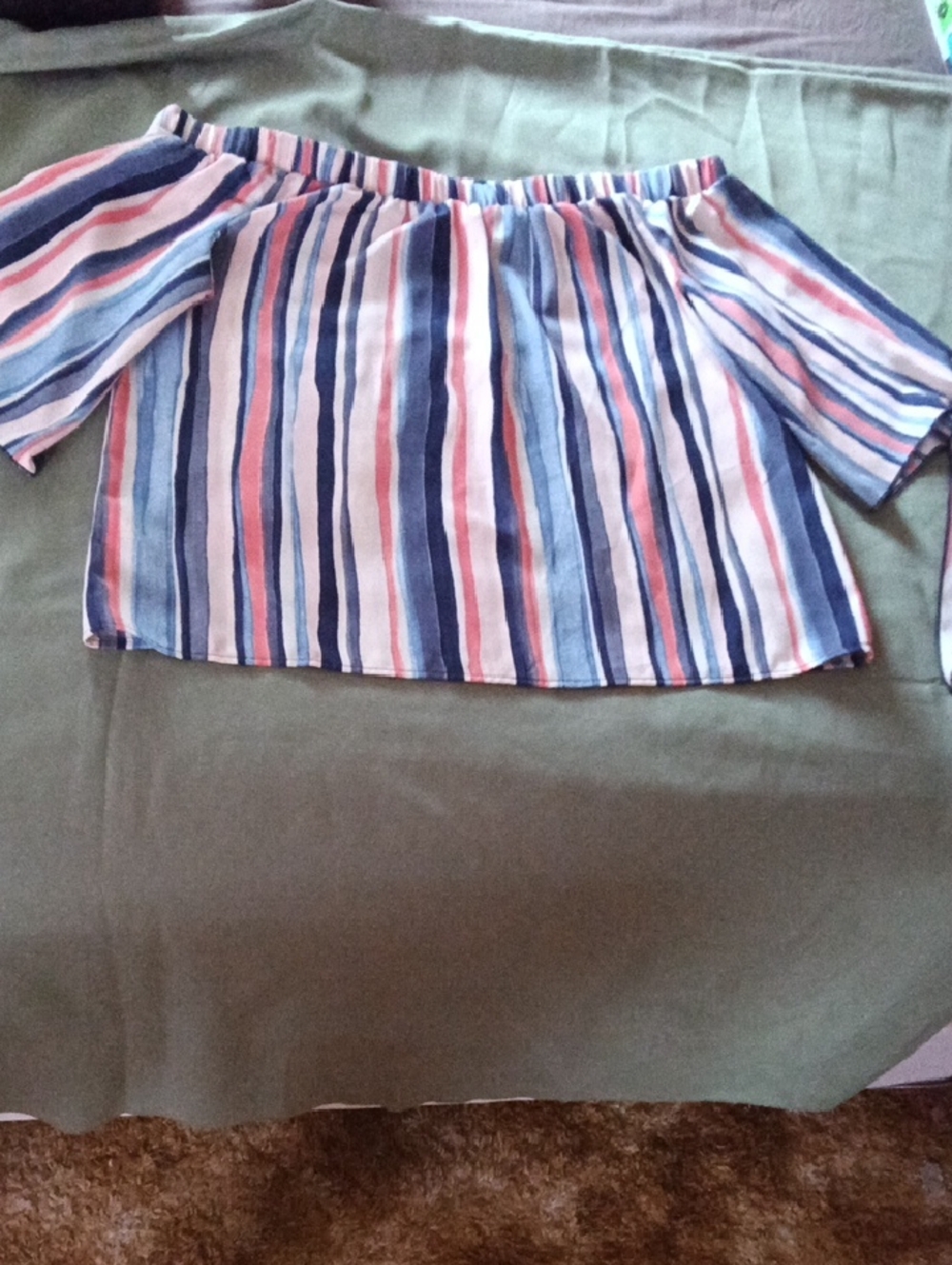 Bar III Multicolor Striped Off-Shoulder Top